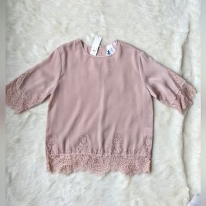 NWT Francesca's Blush Pink Lace Short Sleeve Blouse / Size XS